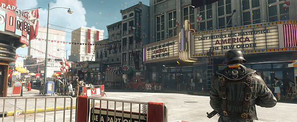 Die Schauplätze von The New Colossus sind oft entstellte Varianten bekannter amerikanischer Städte, hier Roswell mit Nazi-Parade. - © Bethesda Softworks/Machine Games