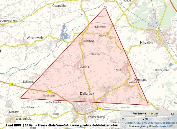 Besonders im Bereich zwischen Delbrück und Hövelhof (hier rot markiert) registrierte die Polizei vermehrt Verstöße gegen das Tierschutzgesetz. - © Grafik: Polizei Paderborn