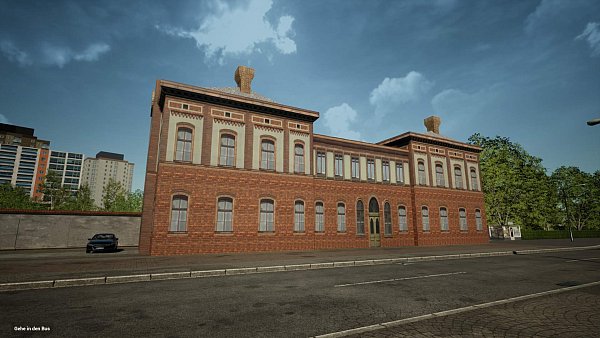 Wenn wir die Haltestelle Bielefeld anfahren, können wir dieses Gebäude sehen. Wo in Bielefeld könnte das sein? - © Aerosoft