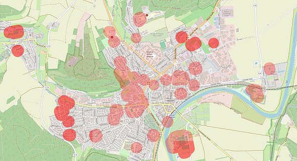 Auf dem ersten Blick sieht man auf der Höxteraner Bubatzkarte weniger rote Kreise als im Rest von OWL. - © Bubatzkarte/bubatzkarte.de