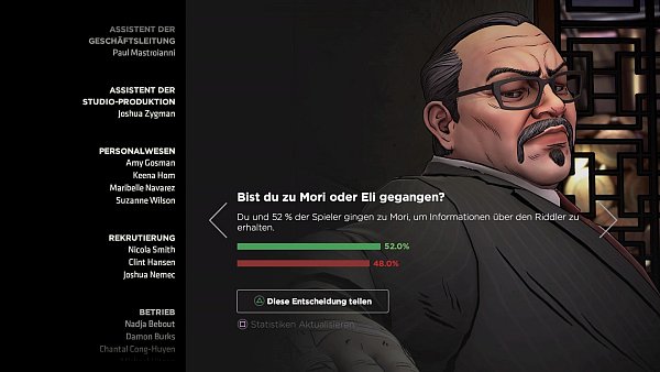 Wie haben sich andere Spieler entschieden? Eine Statistik am Ende jedes Kapitels zeigt, wo man steht. - © Telltale Games