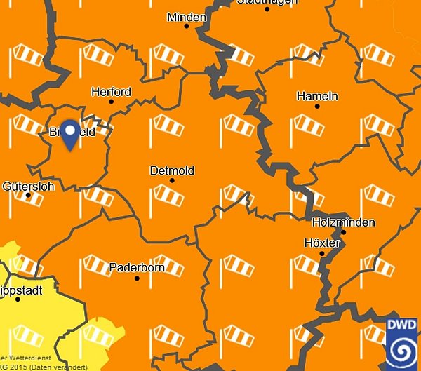 Die Warnlage des Deutschen Wetterdienstes (Stand: 7.59). - © Screenshot dwd.de