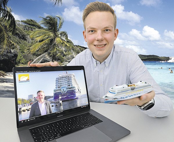Auf YouTube berichtet er von Kreuzfahrten: Fabian Betzendahl ist als 22-Jähriger schon fast 50 mal Gast bei einer Kreuzfahrt gewesen. Was noch die Züge eines Hobbys trägt, soll nach dem Studium hauptberuflich sein Job sein. - © Andreas Zobe