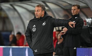 Trotz des guten Starts unter Trainer Hansi Flick glauben einer Umfrage zufolge nur drei Prozent an einen Titelgewinn der DFB-Elf in Katar. - Foto: Federico Gambarini/dpa