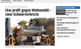 Das Wohnmobil der Bielefelder wurde bei dem Unfall schwer beschädigt, die beiden Bielefelder (65, 55) lebensgefährlich verletzt. - Screenshot: NDR