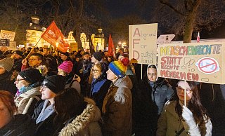 Mehrere Hundert Menschen protestieren am Freitagabend in Schloß Neuhaus gegen den Neujahrsempfang der AfD, der im Residenzschloss stattfindet. - Niklas Tüns