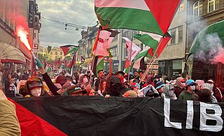 Demonstranten in Basel am ESC-Abend. - Aleksandra Bakmaz/dpa