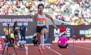 Weitsprung-Olympiasiegerin Malaika Mihambo gehört zu den größten Stars bei den Finals in Dresden. - Frank Hammerschmidt/dpa