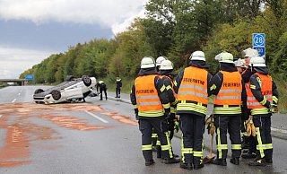 Der Mercedes landete auf dem Dach. Etliche Einsatzkräfte waren vor Ort. - Charlotte Mahncke
