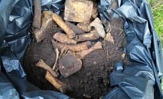 Die Polizeibeamten nahmen am Donnerstag nur die Hälfte der gefundenen Knochen mit. Den Rest durften die Jungen weiter ausgraben und entsorgen. - Die jungen Finder/Anonym