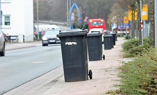 Geleerte Mülltonnen stehen an der Wittekindstraße teilweise auf dem Fahrradweg. - Sven Hauhart