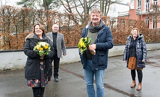 Stephanie Geissler (l.) übernimmt Arbeit-und-Leben-Geschäftsführung von Hermann Bueren (r.). Friedel Böhse und Regine Schlüter-Ruff vom Vorstand des Bildungsträgers gratulieren. - Ralf Bittner