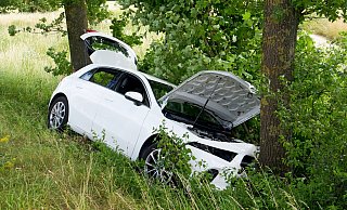 Kurz vor dem Bürener Kapellenberg kam die Mercedes-Fahrerrin mit ihrem Wagen nach links von der Fahrbahn ab und streifte einen Straßenbaum und prallte dann gegen einen weiteren Baum. - Ralph Meyer