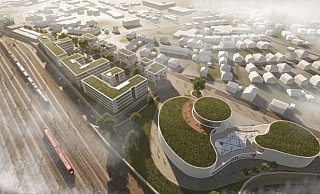 So sah im Oktober 2023 eine erste Idee aus, Büros und Wohnungen achter der Bahn zu errichten. Die Entwürfe wurden im Zusammenhang mit dem inzwischen gescheiterten OWL-Forum (unten rechts) öffentlich. - Animation: Drees & Sommer/Stadt Herford | © Drees&Sommer/Stadt Herford So sah im Oktober 2023 eine erste Idee aus, Büros und Wohnungen achter der Bahn zu errichten. Die Entwürfe wurden im Zusammenhang mit dem inzwischen gescheiterten OWL-Forum (unten rechts) öffentlich. - Animation: Drees & Sommer/Stadt Herford | © Drees&Sommer/Stadt Herford