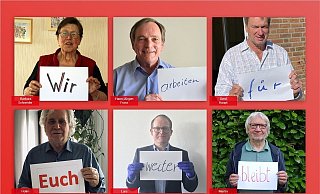 Der OB und die Bürgermeister der Bezirke melden sich mit einem Foto-Appell an die Bielefelder: Wir arbeiten für Euch weiter, bleibt Ihr zu Hause. - NW