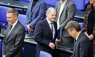 Bundeskanzler Olaf Scholz, Finanzminister Christian Lindner und Wirtschaftsminister Robert Habeck haben sich an den Beratungen zum Heizungsgesetz beteiligt. - Kay Nietfeld/dpa