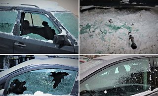 Zahlreiche Autos wurden beschädigt. Die Bierflasche könnte laut Polizei ein Tatwerkzeug sein. - Polizei Paderborn