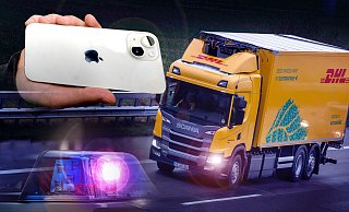 Auf dem Weg vom Kreis Gütersloh nach Bielefeld sind aus dem Auflieger eines Lasters hochwertige Apple-Geräte gestohlen worden. Die Polizei ermittelt. - Montage, Fotos: Andreas Frücht, dpa