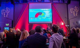 Blick auf eine Hochrechnung in Hannover. Die SPD triumphiert trotz Verlusten in Niedersachsen, die Grünen legen zu. Die Union ist geschlagen und die FDP muss um den Einzug ins Parlament bangen. - Sina Schuldt/dpa