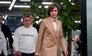 Präsident Maia Sandu beklagt in Moldau eine beispiellose Wahlmanipulation durch antidemokratische Kräfte. - Vadim Ghirda/AP/dpa