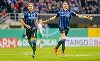 SCP-Stürmer Marvin Pieringer (l.) darf im Heimspiel gegen Braunschweig auf ein Comeback als Joker hoffen. Sturmkollege Felix Platte muss dagegen verletzungsbedingt passen. - Besim Mazhiqi