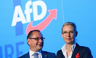 Die AfD-Bundesvorsitzenden in Magdeburg: Tino Chrupalla und Alice Weidel. - Klaus-Dietmar Gabbert/dpa
