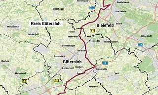 Grafik: So führt die Lidl Deutschland Tour am Donnerstag, 21. August 2025, auf ihrer ersten Etappe von Essen nach Herford durch den Kreis Gütersloh. - Jürgen Schultheiß