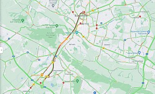 Knallrote Farbe = Stillstand: Auf dem OWD geht nicht mehr viel. - Screenshot: Google Maps / Stand: 10. August, 8 Uhr (maps.google.de)