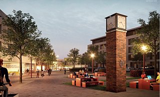 Hier ist die große Standuhr zu sehen, die als Reminiszenz an die Nutzung des Geländes durch die Briten in die Nähe des Quartierseingangs an der Vlothoer Straße/Ecke Schumannstraße versetzt werden soll. - astoc