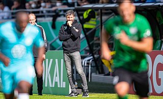 Wolfsburgs Trainer Mark van Bommel steht an der Seitenlinie. - Foto: Guido Kirchner/dpa