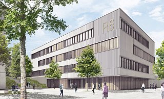 So soll das neue Anatomiegebäude R.6 auf dem Campus Süd der Universität Bielefeld einmal aussehen. Besonders ist vor allem das Innere. - agn Niederberghaus & Partner GmbH (Visualisierung)