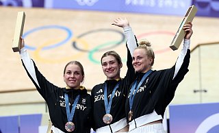 Verzichten auf die WM: Emma Hinze, Pauline Grabosch und Lea Sophie Friedrich - Jan Woitas/dpa