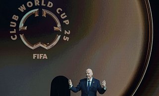 Club-WM: FIFA-Präsident Gianni Infantino spricht während der Auslosung für das Großevent. - Rebecca Blackwell/AP/dpa