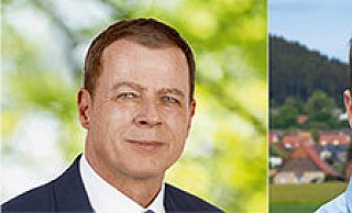 Bernd Rührup (l.) möchte Bürgermeister in Hüllhorst bleiben, Michael Kasche neuer Bürgermeister in Hüllhorst werden. - SPD/CDU/Montage Grundmann