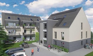 Das Grundstück der ehemaligen Sparkassen-Filiale an der Buschkampstraße in Senne wird mit einem Mehrfamilienhaus-Komplex mit 15 Wohnungen bebaut. - Martin Krause