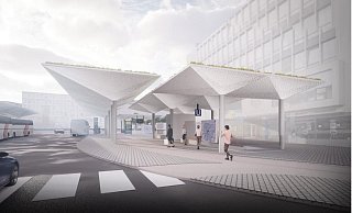 Hell, beleuchtet, schirmförmig und oben begrünt - so sollen die neuen Jahnplatz-Dächer aussehen. - Wannenmacher & Möller