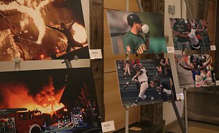 Diese Fotos (v. l.) vom Feuerzauber im Schlosspark und einem Feuerwehreinsatz, vom Baseball sowie von der Leichtathletik (unten Osterlauf) zeigen einen Teil von Marc Köppelmanns Einsatzbereich. - Holger Kosbab