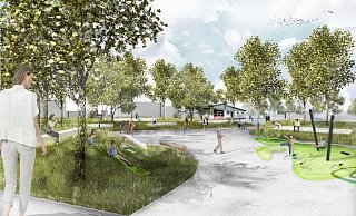 Zwischen Kindergarten und Feuerwehrgerätehaus (hinten) soll auf einer brachliegenden Grünfläche ein neuer Dorfplatz für Reelsen entstehen. - Burkhard Battran