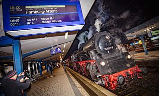 Um kurz vor 6 Uhr trifft die Dampflok im Bielefelder Bahnhof ein. Foto: Mike-Dennis Müller - Mike-Dennis Müller / www.mdm.photo