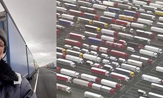 Geschätzte 3.000 Lastwagen warten auf dem stillgelegten Flugplatz in Manston bei Dover darauf, dass der Eurotunnel wieder geöffnet wird. - Peter Grieve/Reuters