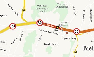 Die neue Regelung gilt ab der Brücke Haller Weg 800 Meter in Richtung stadtauswärts und ab da auch in Gegenrichtung stadteinwärts. Bisher war dort tagsüber Tempo 100 und nachts 80 erlaubt. Künftig gilt Tag und Nacht die Höchstgeschwindigkeit von 80 km/h. - Yvonne Vogt