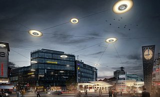 Wie Ufos schweben die Leuchten über dem Jahnplatz: So stellen sich die Planer die Neugestaltung vor. Doch die Statiker haben Bedenken. - loomn architektur visualisierungJost Hauer Dipl.-Ing. Arch. TU