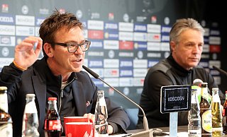 Markus Rejek (links) und Uwe Neuhaus äußern sich vor dem Geisterspiel gegen Osnabrück zur ungewöhnlichen Lage. - Wolfgang Rudolf