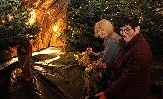 Elisabeth Knoop und Ursula Siedhoff bestücken die Krippe mit den Figuren. - Johannes Büttner Elisabeth Knoop und Ursula Siedhoff bestücken die Krippe mit den Figuren. - Johannes Büttner