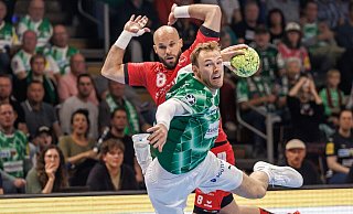 Einmal mehr war Welthandballer Mathias Gidsel der überragende Akteur der Füchse - Andreas Gora/dpa