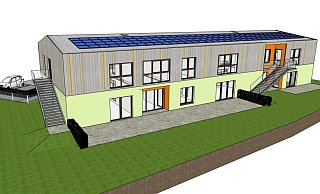 So wird die neue fünfgruppige Kita in der Arminstraße aussehen: 900 Quadratmeter für 90 Kinder drinnen und 1.200 Quadratmeter draußen. - Planung: Büro Pappert + Weichynik