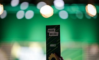 Delegiere stimmen beim Bundesparteitag von Bündnis 90/Die Grünen für einen Änderungsantrag. - Kay Nietfeld/dpa