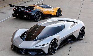 Futuristisch und elektrisch: Chevrolet zeigte auf der Monterey Car Week die beiden Studien Corvette CX.R (hinten) und CX. - Nick Dimbleby/Chevrolet/dpa-tmn