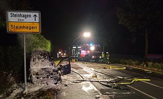 Der Opel Vectra brannte aus, es entstand Totalschaden. - Feuerwehr Steinhagen