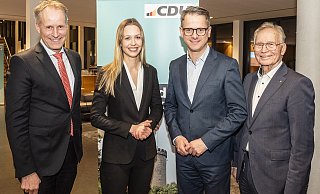 CDU-Generalsekretär Carsten Linnemann (2.v.r.) mit Jörg-Uwe Goldbeck, Katharina Kotulla (CDU) und Ortwin Goldbeck (v.l.). - Jörg Dieckmann